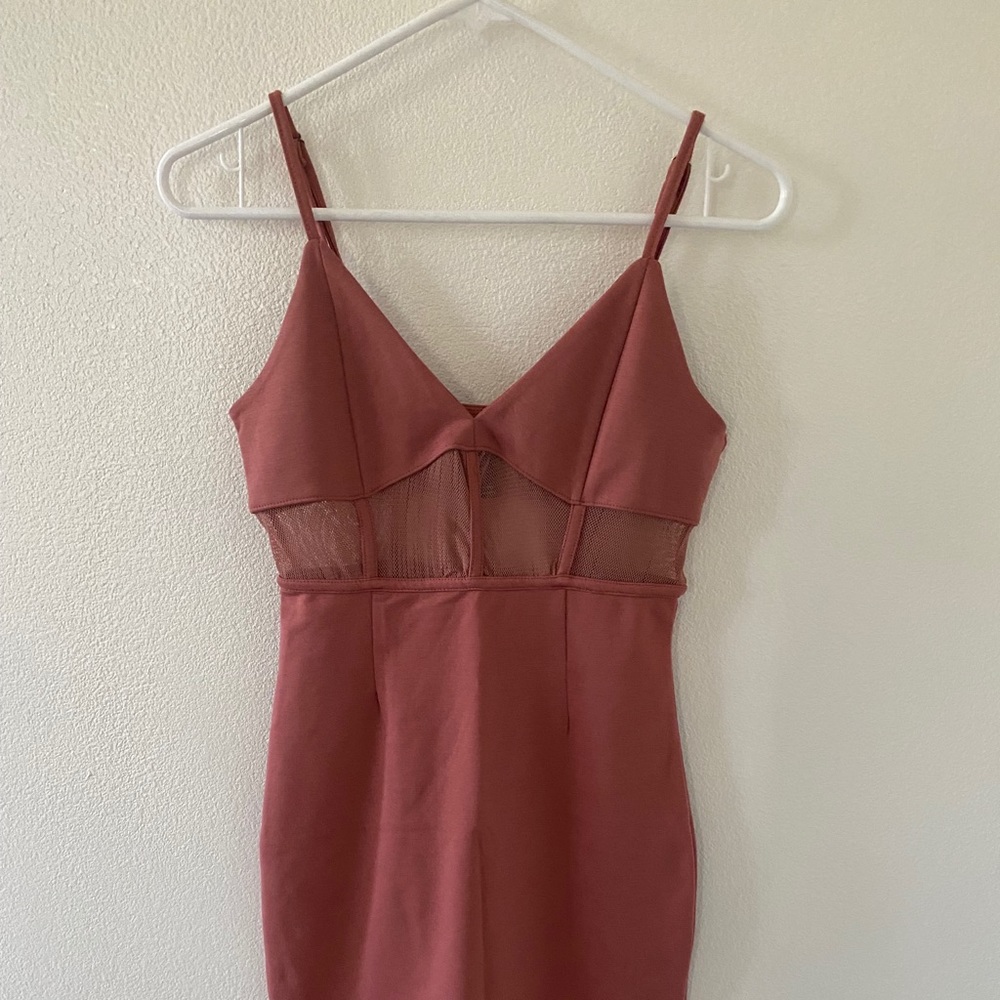 Mauve Midi Dress with Mesh Center
